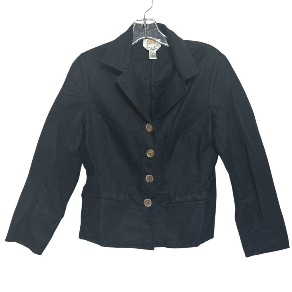 Vintage Talbots Blazer Womens Navy Blue Irish Linen Blend Preppy Nautical 10P